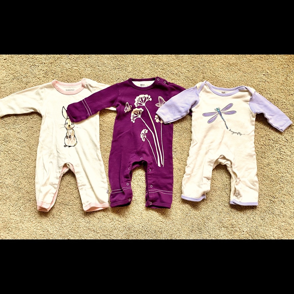 3 organic baby girl sleepers 3-6 months bundle